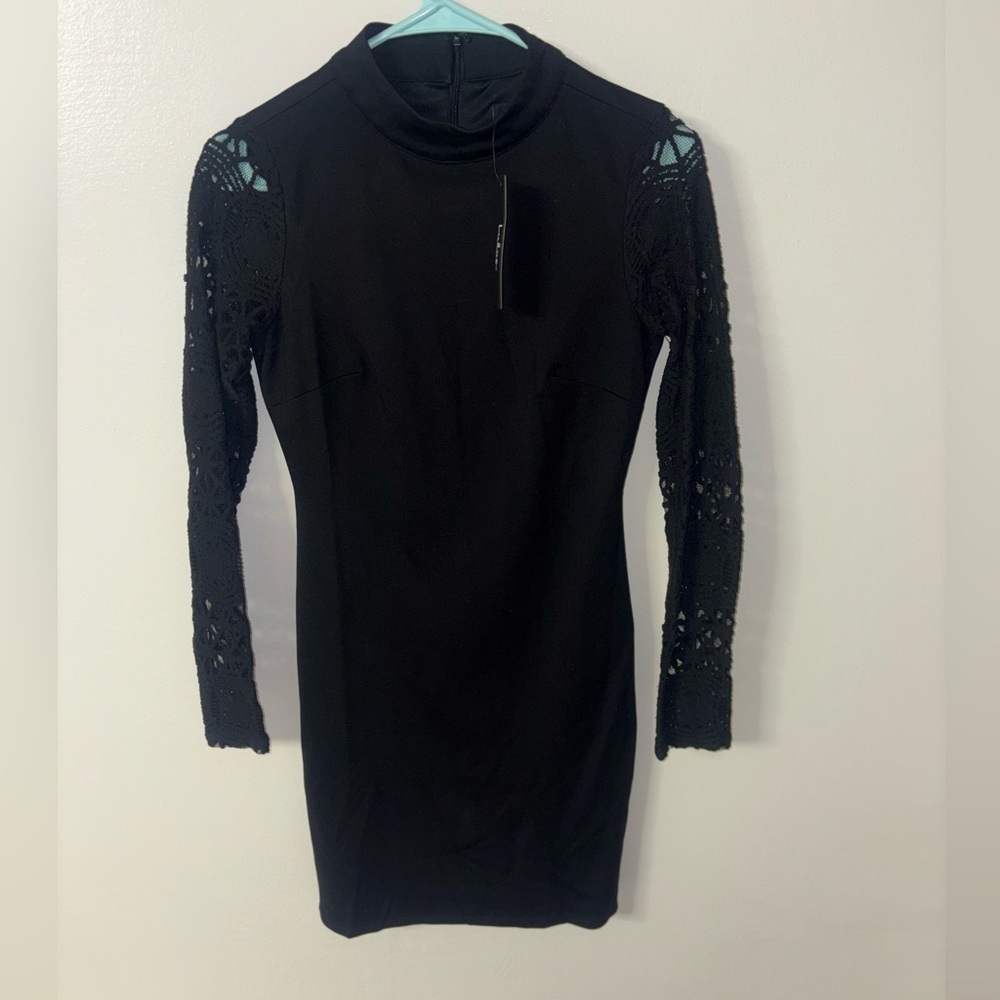 Lulus Lace Up Your Sleeve black lace long sleeve bodycon dress - Picture 3 of 8